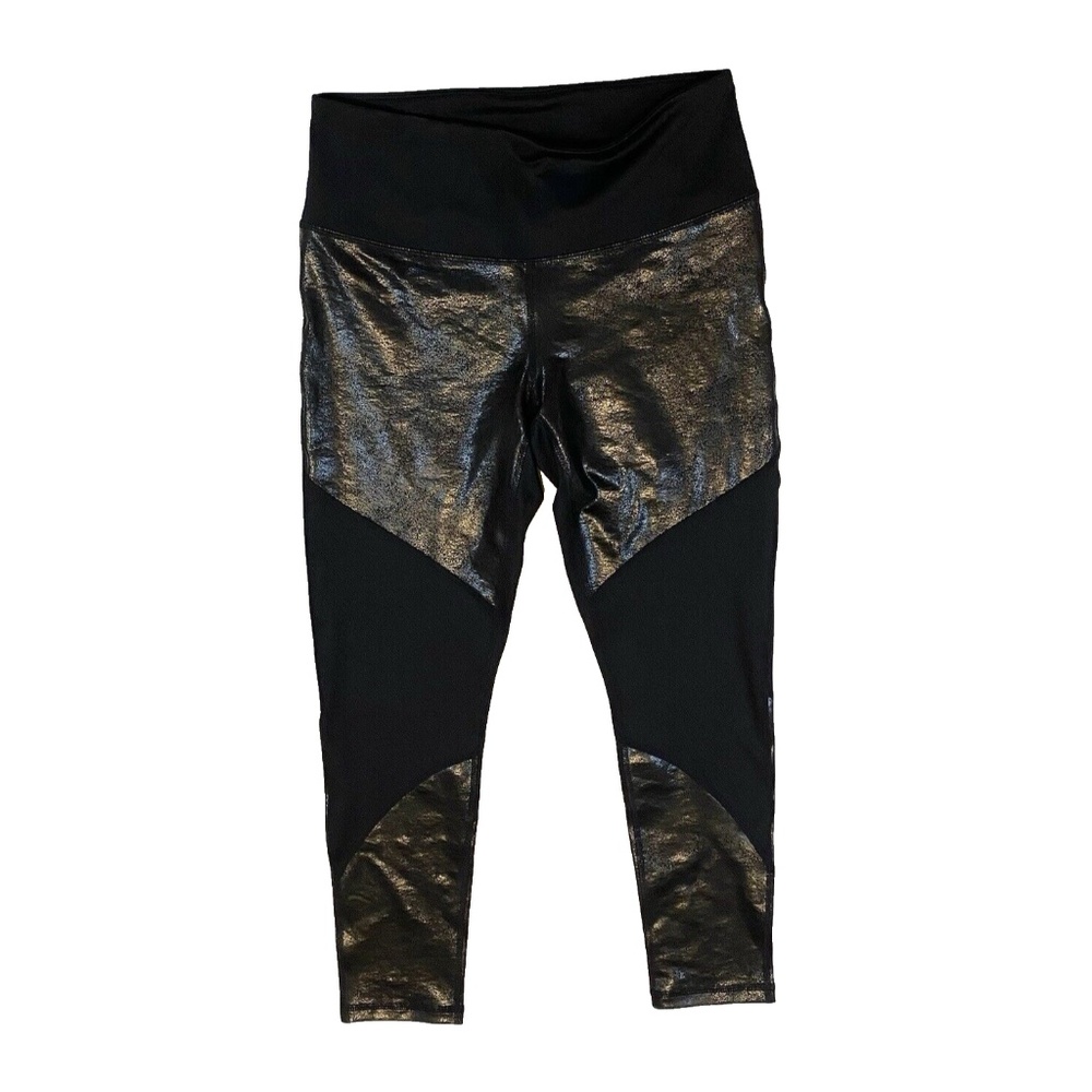 Z by ZELLA High Waist Mid Length Black Legging Shiny Metallic Details Size M NWT